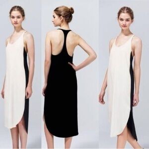 🌼🖤 Aritzia Wilfred Colonne Racerback Midi Scoop Black and Cream Dress Sz L EUC